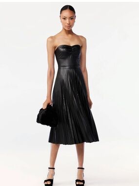 Scoop Faux Leather Strapless Midi Dress in a dark wine color